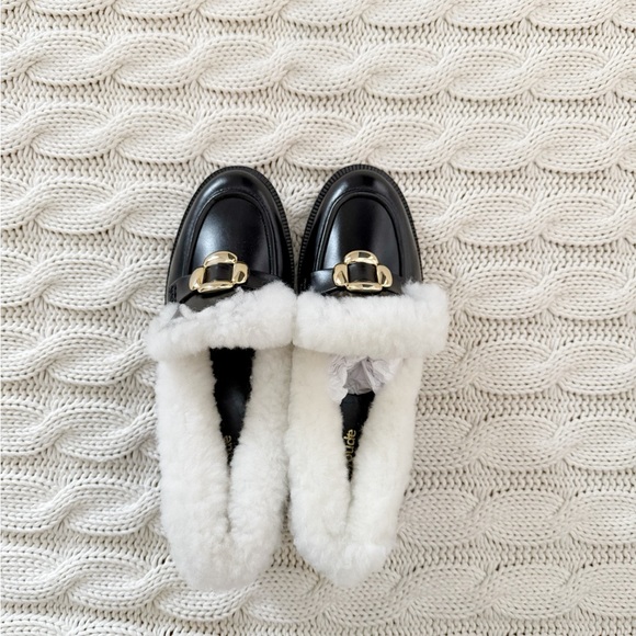 Larroudé Women's Bobbie Shearling Trim Block Heel Loafers - Picture 3 of 8